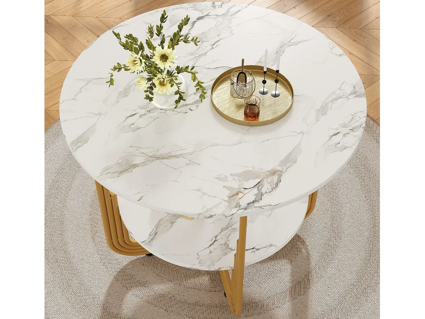 Mesa de comedor redonda - Mesa blanca con tablero y patas regulables - tablero de MDF - para comedor y salón