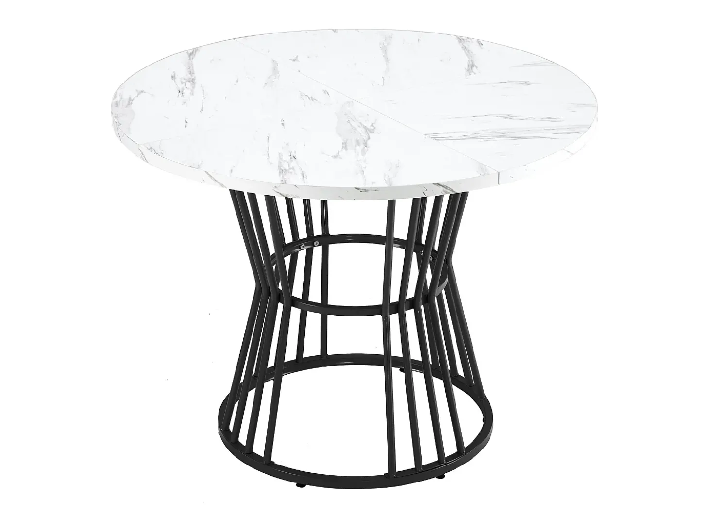 Mesa de comedor redonda - estructura de metal - chapa de mármol - Blanco y Negro