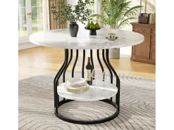 Mesa de comedor redonda - Mesa blanca con tapa central - tapa de MDF - para comedor y salón