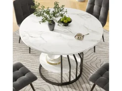 Mesa de comedor redonda - Mesa blanca con tapa central - tapa de MDF - para comedor y salón