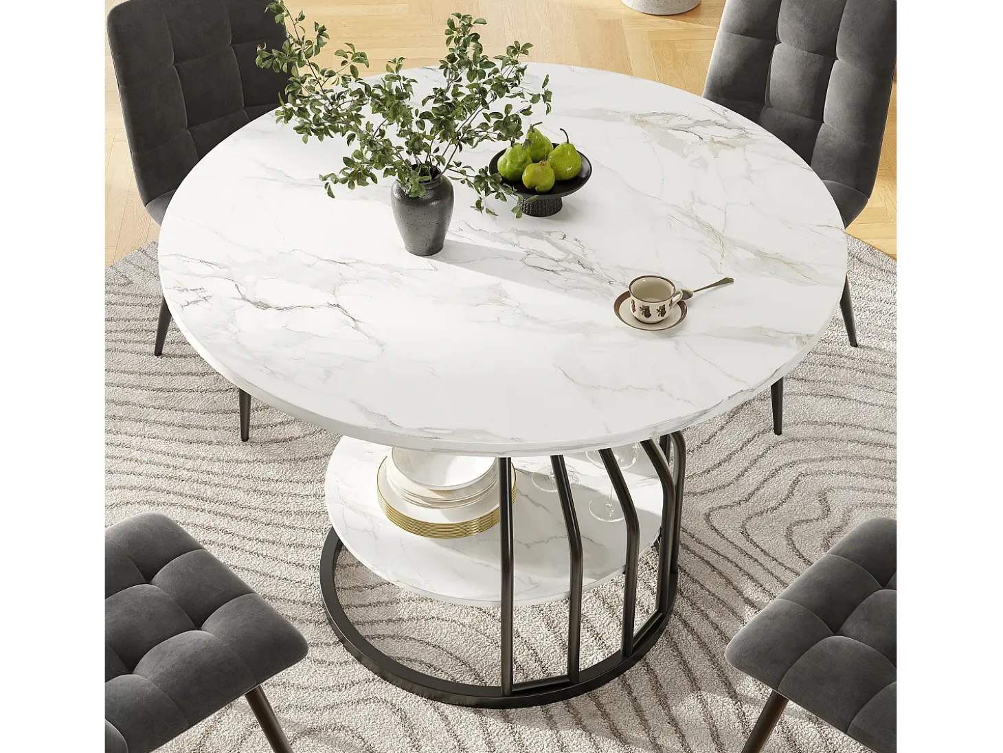 Mesa de comedor redonda - Mesa blanca con tapa central - tapa de MDF - para comedor y salón