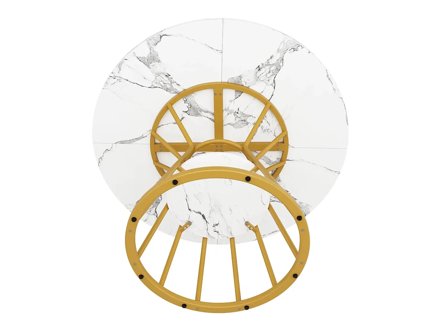 Mesa de comedor redonda - mesa de cocina - 100x100x76cm - patas de metal - Estilo moderno - motivo mármol - dorado
