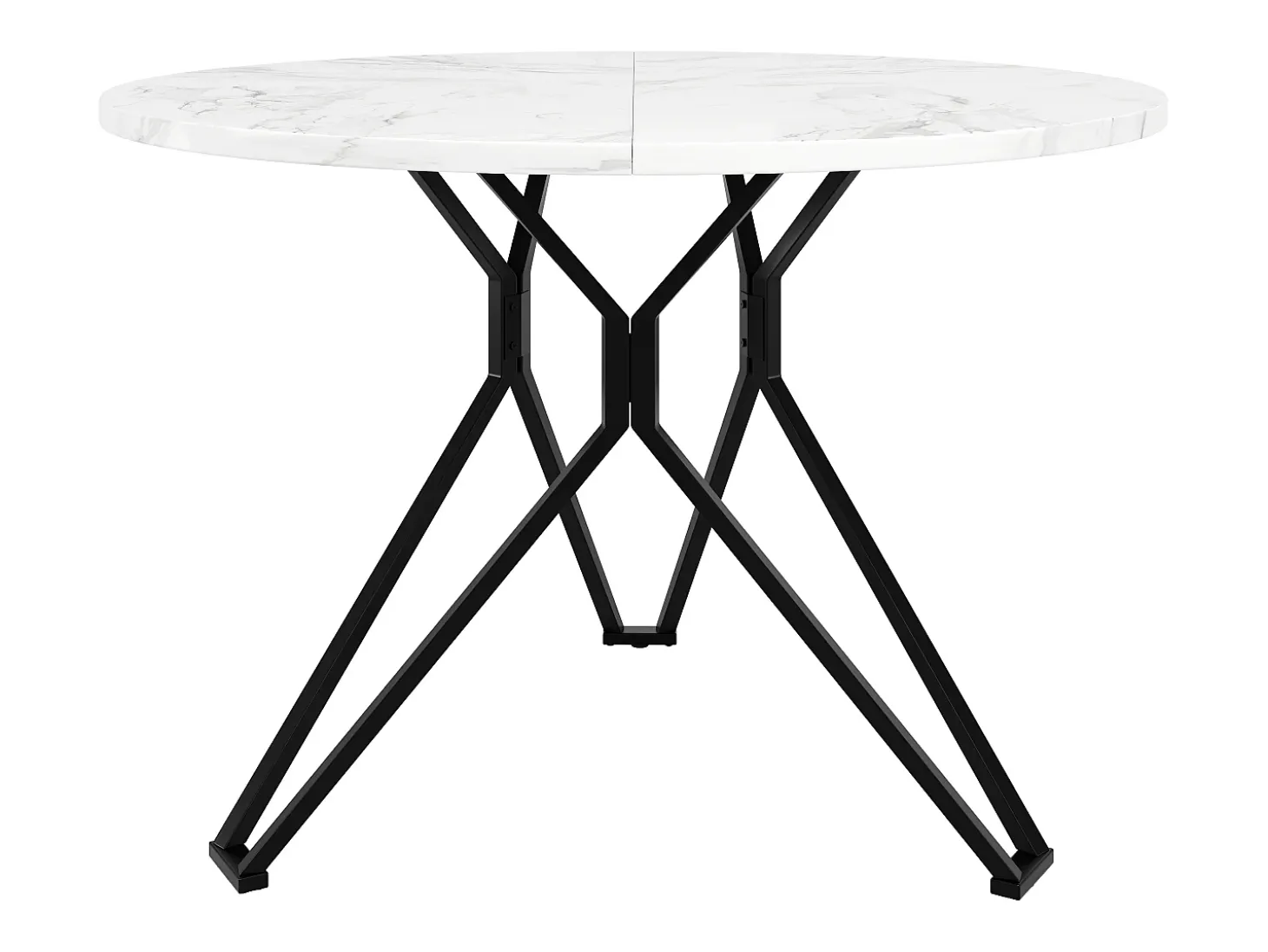 Mesa de comedor redonda - Patas cruzadas - Chapado con diseño de mármol - 4 personas - MDF - Blanco y Negro