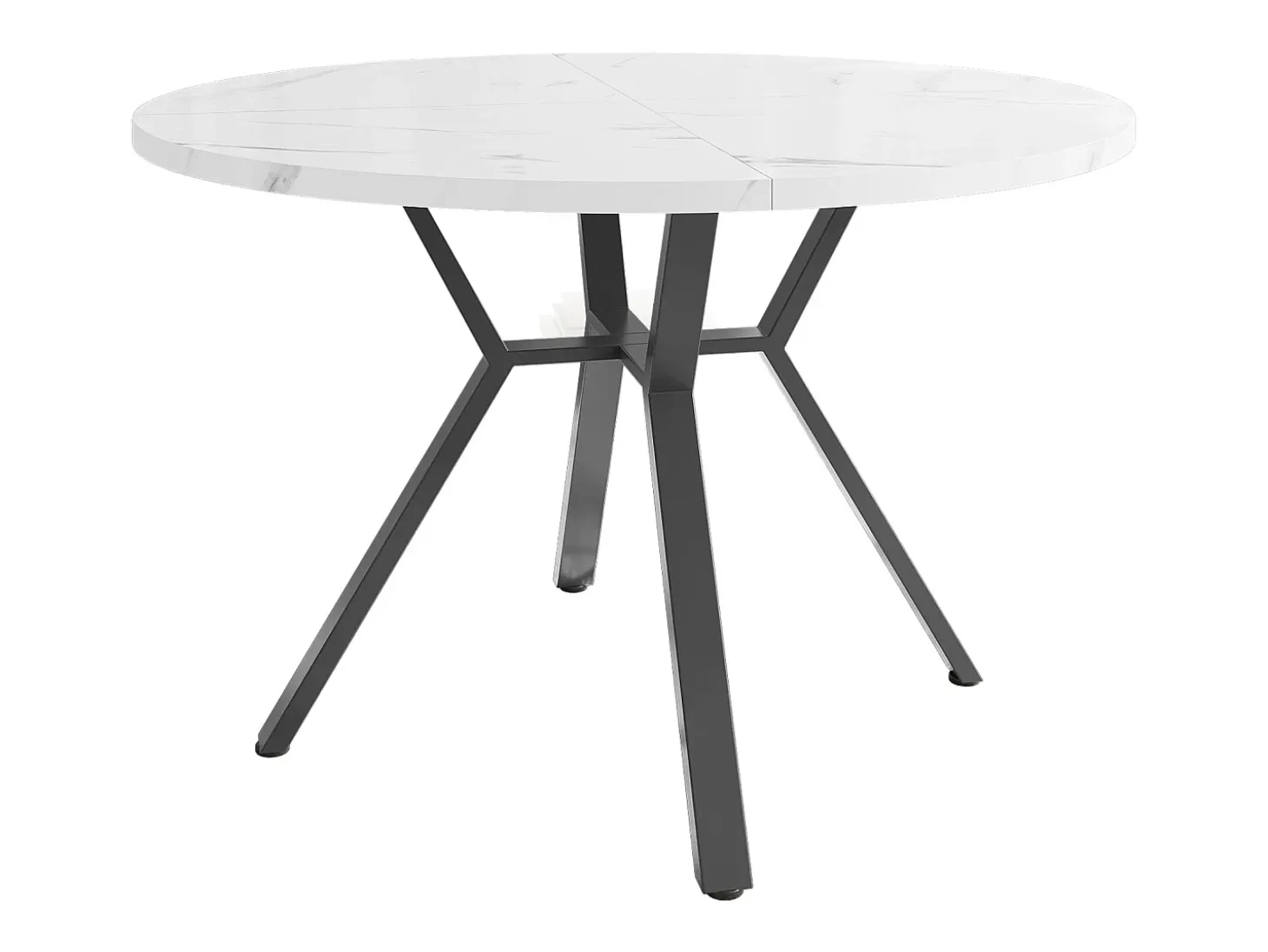 Mesa de comedor redonda blanca - Mesa de comedor con soporte de metal en forma de X y reposapiés negro - para comedor y sala de estar