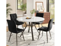 Mesa de comedor redonda blanca - Mesa de comedor con soporte de metal en forma de X y reposapiés negro - para comedor y sala de estar