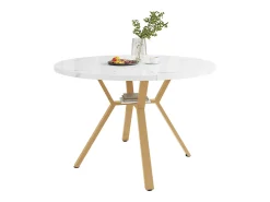 Mesa de comedor redonda blanca - Mesa de comedor con soporte de metal en forma de X y reposapiés negro - para comedor y sala de estar