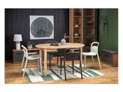 Mesa de comedor redonda 100cm extensible aspecto roble CARENE