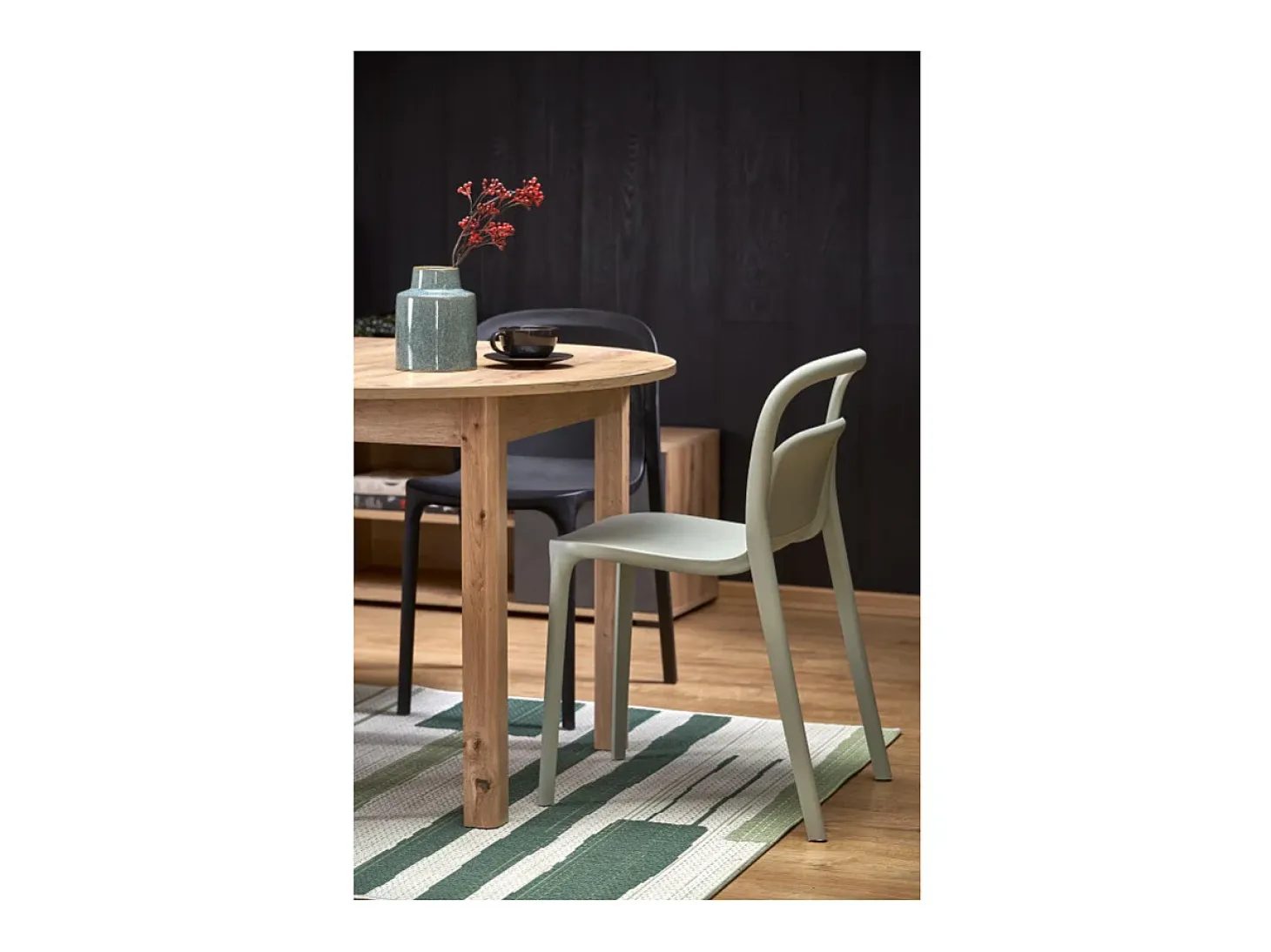 Mesa de comedor redonda 100cm extensible aspecto roble CARENE