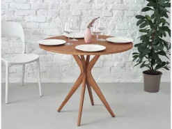 Mesa de comedor redonda 90 cm Jubi fresno teñido nogal