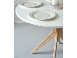 Mesa de comedor redonda 100cm Jubi Bold Blanco Tiza Roble