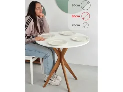 Mesa de comedor redonda 80cm Jubi Blanco Tiza | Pata de fresno