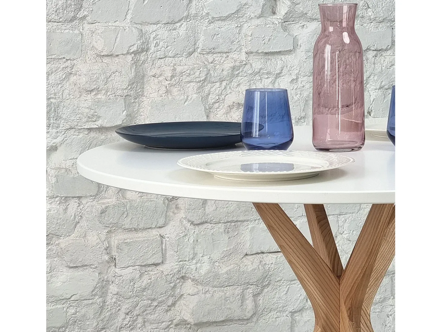 Mesa de comedor redonda 80cm Jubi Blanco Tiza | Pata de fresno