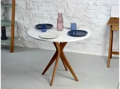 Mesa de comedor redonda 70cm Verde Salvia | Pata de fresno teñida de roble