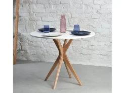Mesa de comedor redonda 90cm Verde Salvia | Pata de fresno