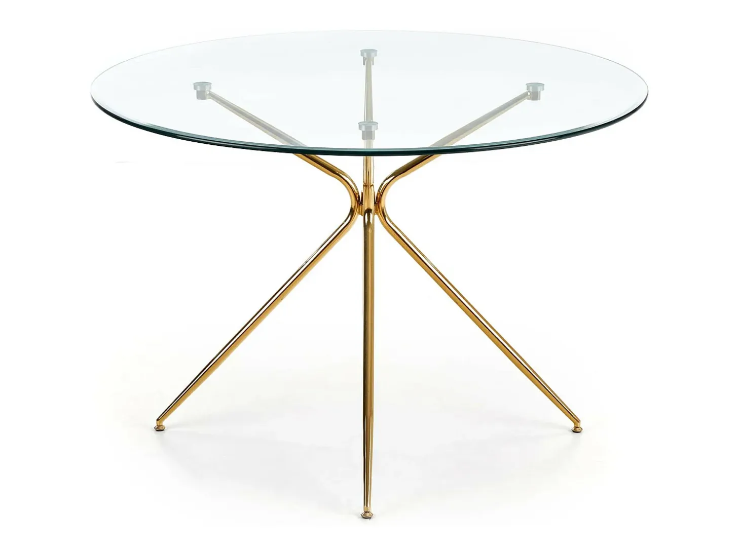 Mesa de comedor redonda con tapa de cristal de 110 cm y pata Around de metal dorado