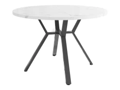Mesa de comedor redonda con tablero de MDF efecto mármol y patas de metal negro - para comedor y salón