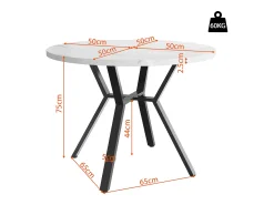 Mesa de comedor redonda con tablero de MDF efecto mármol y patas de metal negro - para comedor y salón