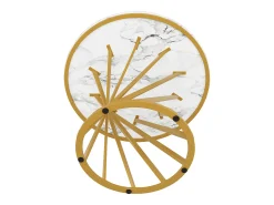 Mesa de comedor redonda con tablero chapado en mármol blanco y patas en espiral de metal dorado - 80x80x76cm