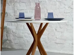 Mesa de comedor redonda 70cm Jubi Blanco Tiza | Pata de fresno teñida de roble