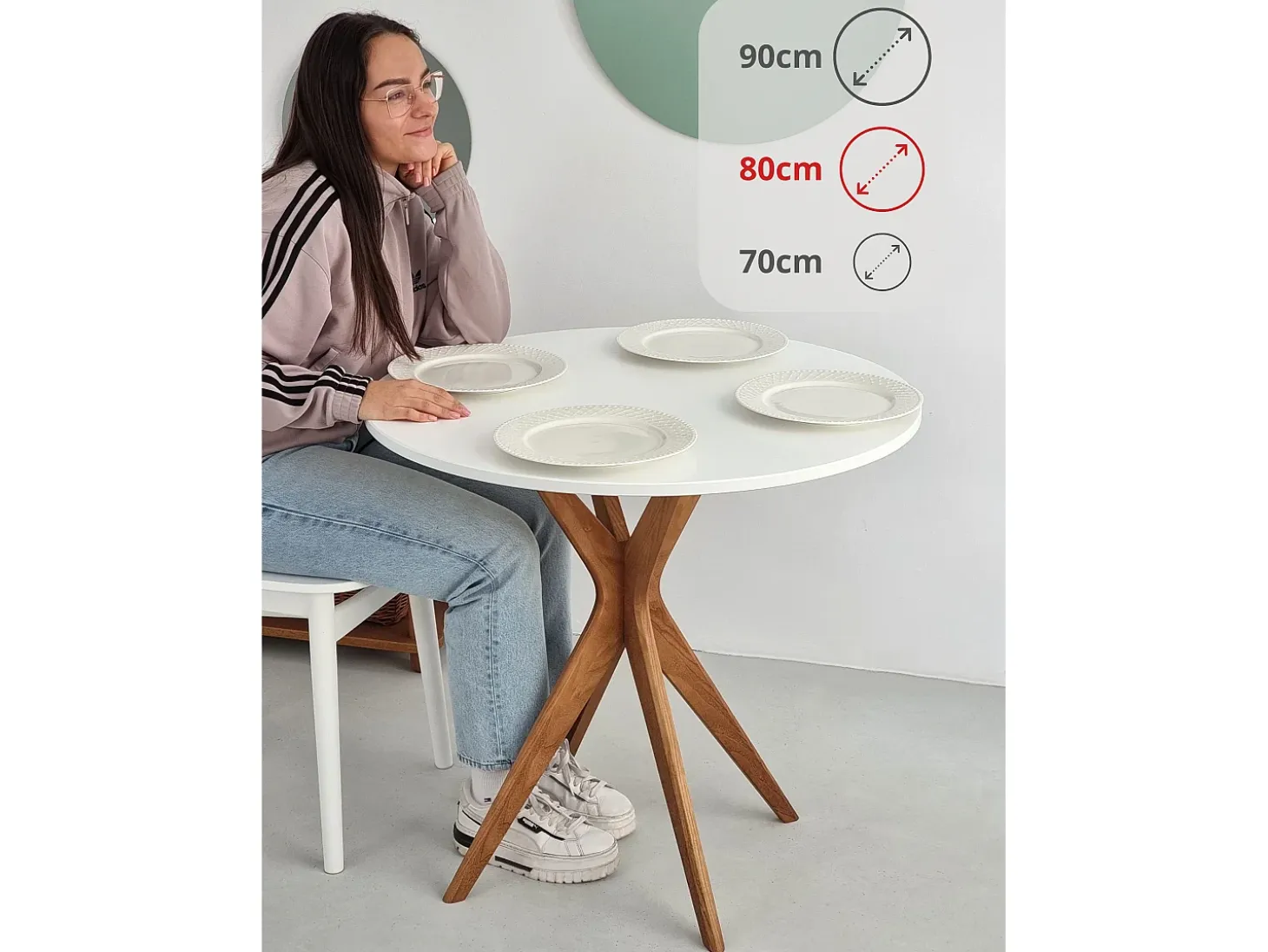 Mesa de comedor redonda 80cm Jubi Blanca | Pata de fresno