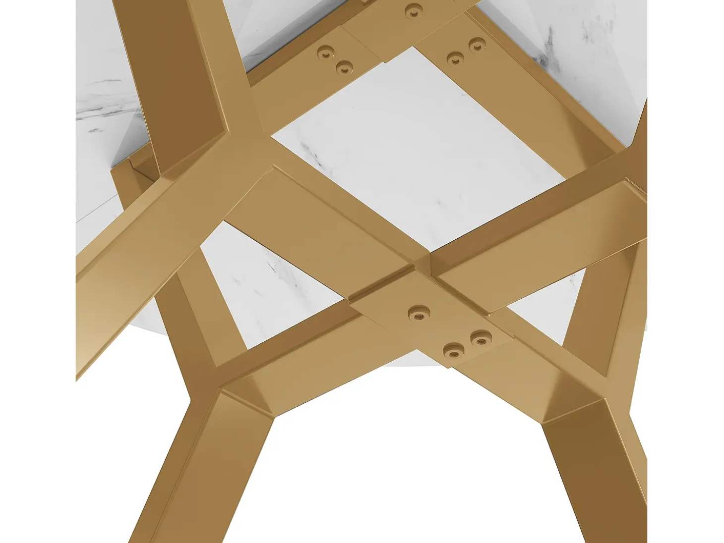 Mesa de comedor redonda con tablero de MDF efecto mármol y patas de metal dorado - para comedor y salón