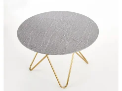 Mesa de comedor redonda con tablero de aspecto mármol y estructura de acero dorado Break