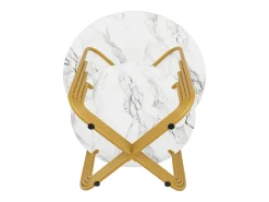 Mesa de comedor redonda de MDF con tablero efecto mármol y base de metal dorado para 4 personas (80 x 80 x 76 cm)