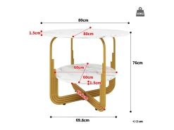Mesa de comedor redonda de MDF con tablero efecto mármol y base de metal dorado para 4 personas (80 x 80 x 76 cm)
