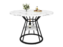 Mesa de comedor redonda, diseño moderno con tapa de mármol y patas de metal, MDF y metal, color negro y dorado (100x100x76cm)