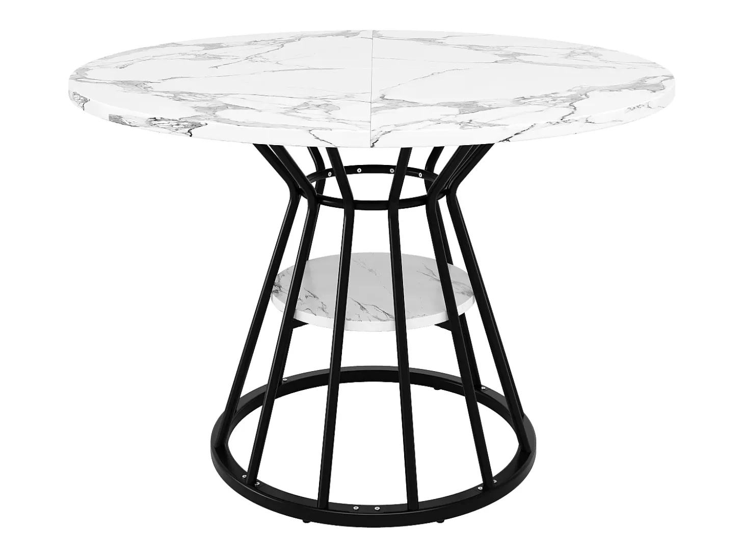 Mesa de comedor redonda, diseño moderno con tapa de mármol y patas de metal, MDF y metal, color negro y dorado (100x100x76cm)