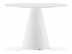 Mesa de comedor redonda de polietileno blanco con tablero de madera blanca Kizola-Diámetro 130 cm