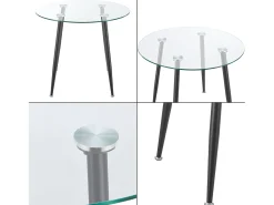 Mesa de comedor redonda de cristal templado y acero 75 x 87 cm negro transparente 03_0008707