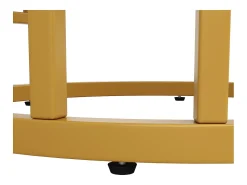 Mesa de comedor redonda de 80x80x76cm con tablero chapado efecto mármol blanco y estructura de metal dorado.