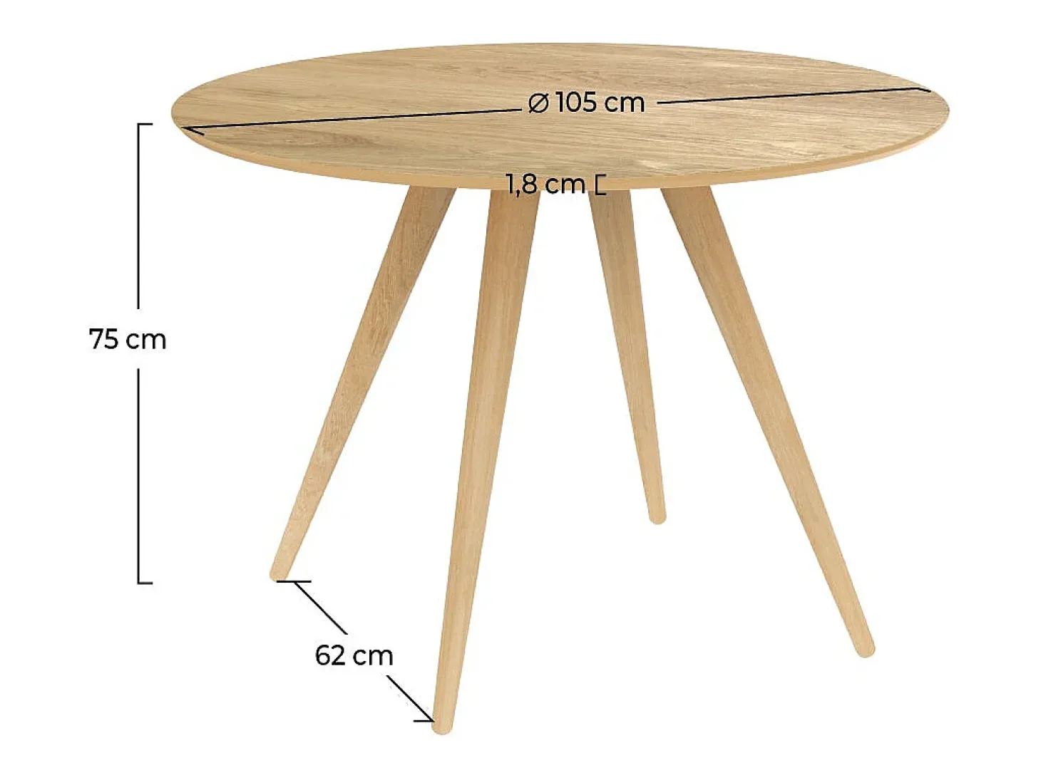 Mesa de comedor redonda de madera clara, 4 personas - Liwa