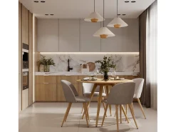 Mesa de comedor redonda de madera clara, 4 personas - Liwa