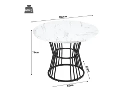 Mesa de comedor redonda, diseño de mármol, estructura de metal, adecuada para restaurante, comedor, color negro.