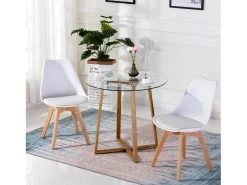 Mesa de Comedor Redonda de Vidrio Templado con Patas de Metal - 80x80x75 cm, Estilo Escandinavo Moderno