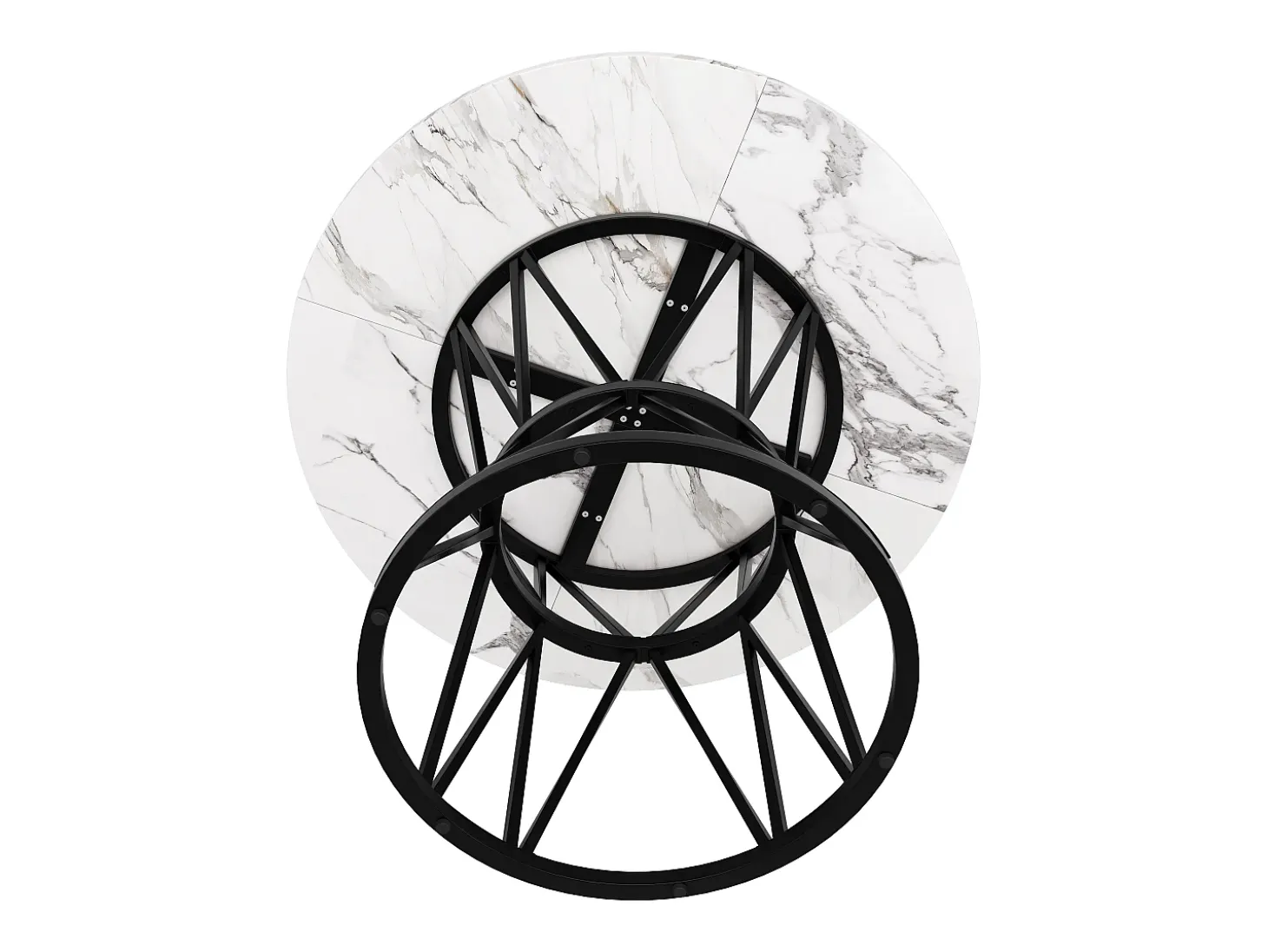 Mesa de comedor redonda de 100 cm, tablero de MDF de PVC efecto mármol, patas de metal negro - para comedor y salón