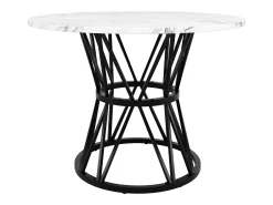 Mesa de comedor redonda de 100 cm, tablero de MDF de PVC efecto mármol, patas de metal negro - para comedor y salón