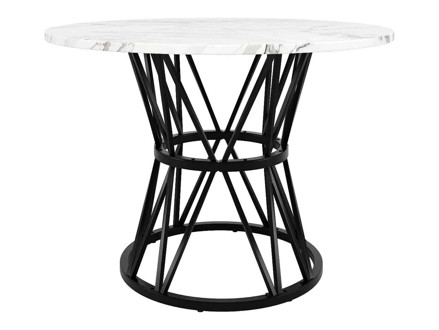 Mesa de comedor redonda de 100 cm, tablero de MDF de PVC efecto mármol, patas de metal negro - para comedor y salón