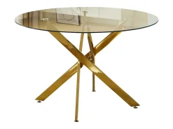 Mesa de comedor redonda de vidrio templado transparente y metal dorado – 4 personas – CHIARA