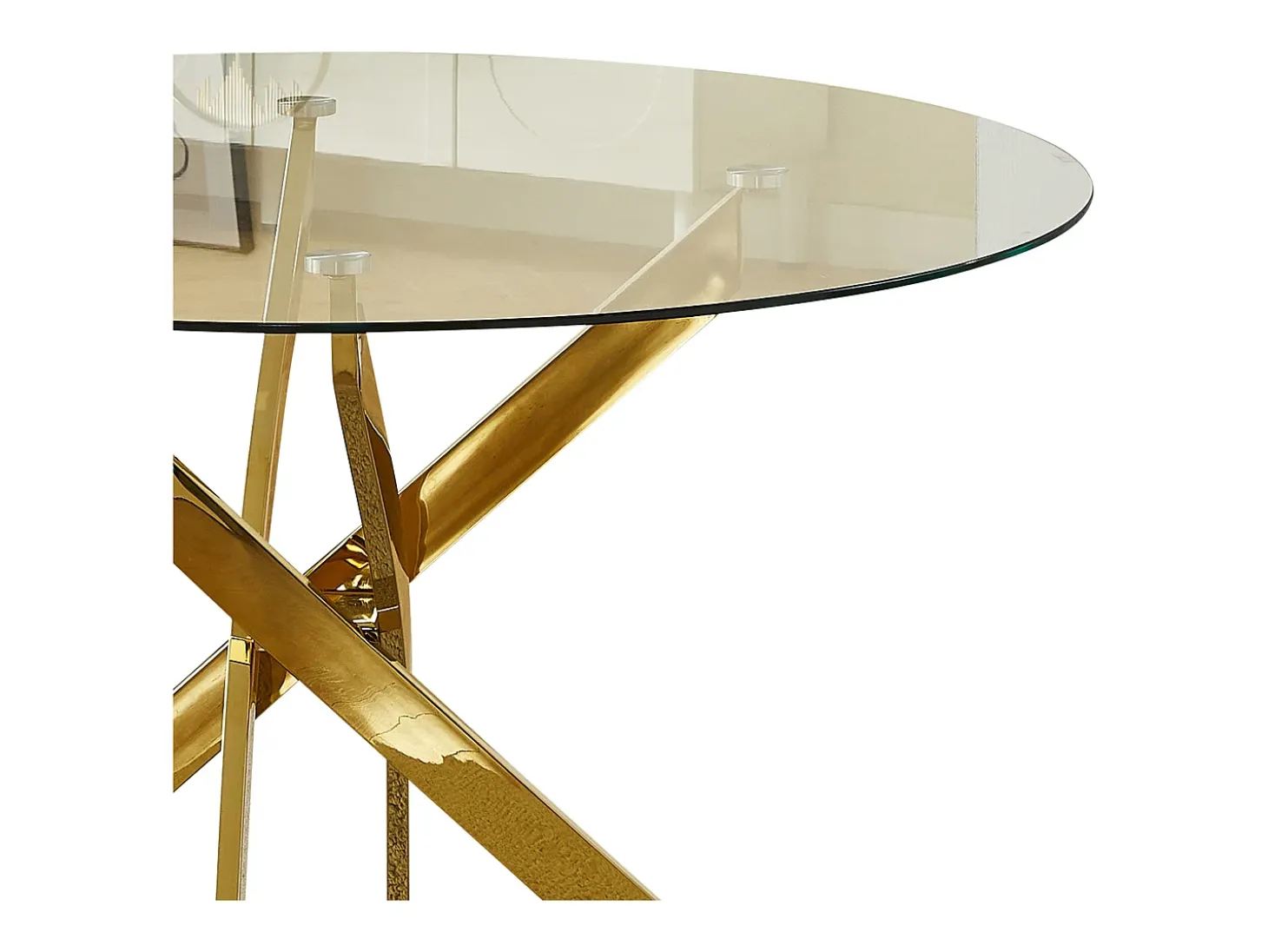 Mesa de comedor redonda de vidrio templado transparente y metal dorado – 4 personas – CHIARA