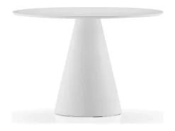 Mesa de comedor redonda de polietileno blanco con tablero de madera blanca Kizola-Diámetro 140 cm