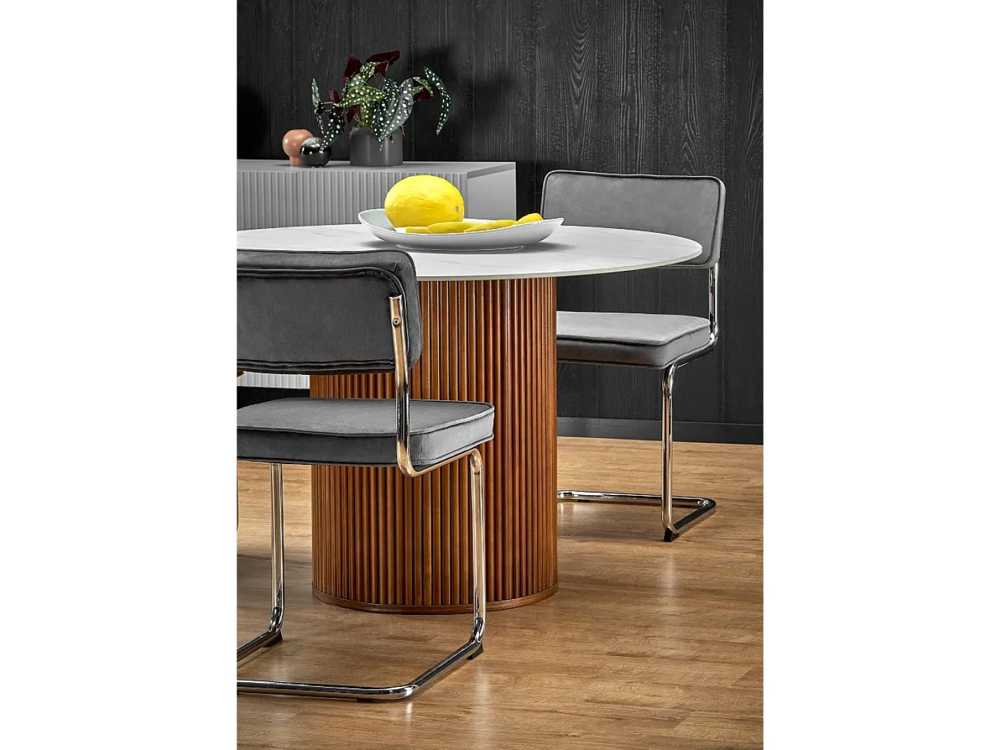 Mesa de comedor redonda de diseño Loco 120 cm en madera y mármol