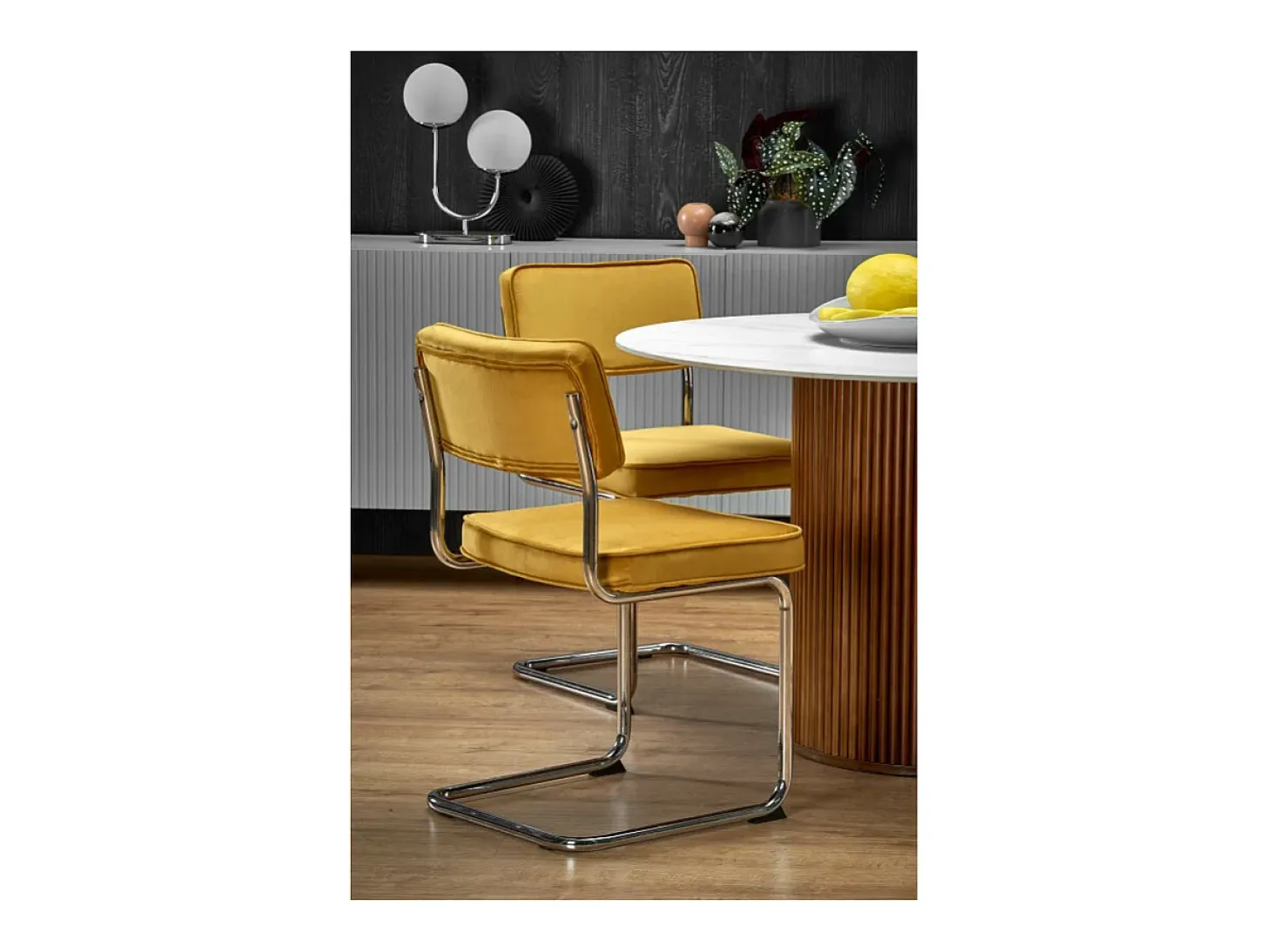 Mesa de comedor redonda de diseño Loco 120 cm en madera y mármol