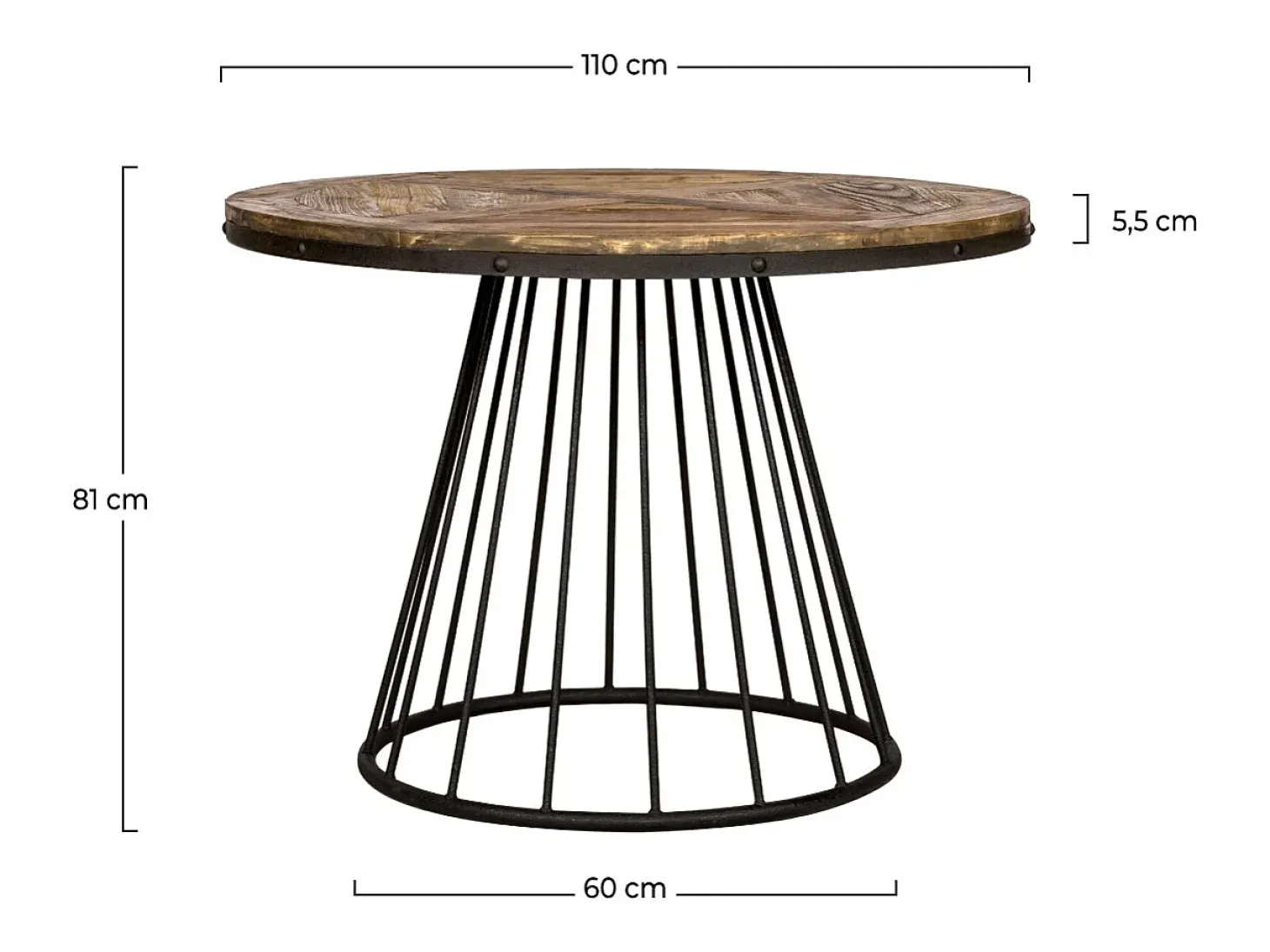 Mesa de comedor redonda de madera de cedro, 5 personas - Pralus