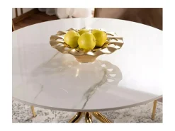 Mesa de comedor redonda de diseño Ursae de 90 cm con tablero imitación mármol blanco