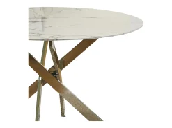 Mesa de comedor redonda de vidrio templado - Efecto mármol blanco y metal cromado – 4 personas – CHIARA