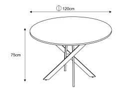 Mesa de comedor redonda de vidrio templado - Efecto mármol blanco y metal cromado – 4 personas – CHIARA
