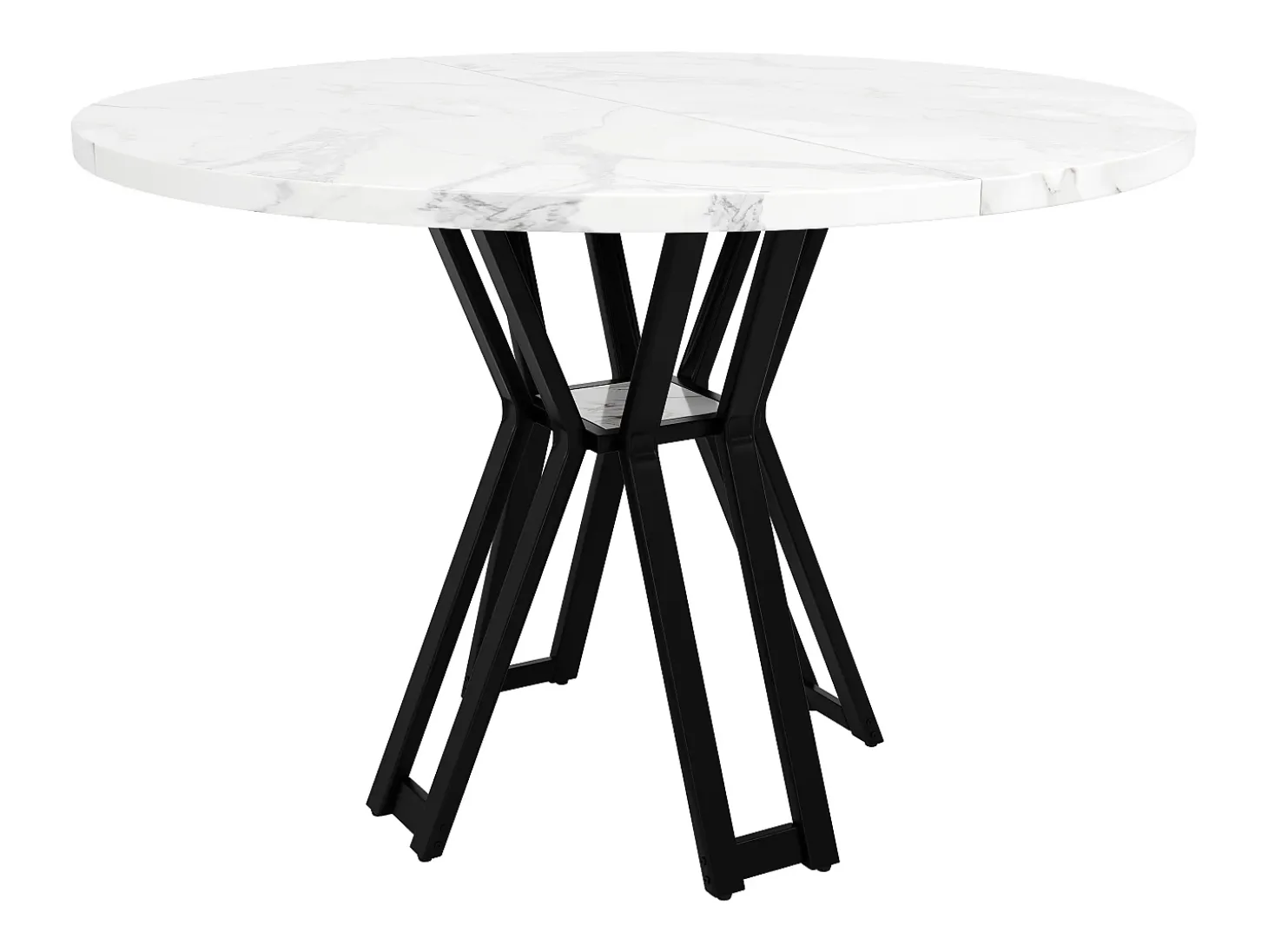 Mesa de comedor redonda, diseño moderno, MDF y metal negro jaspeado, para 4-6 personas (100x100x76 cm)